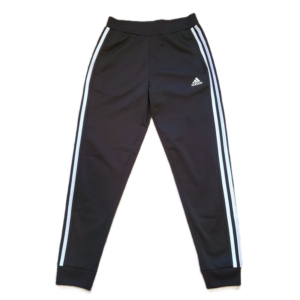 Adidas Girl’s Black Three Stripe Joggers Track Pants Sz 10/12 Athleisure Workout